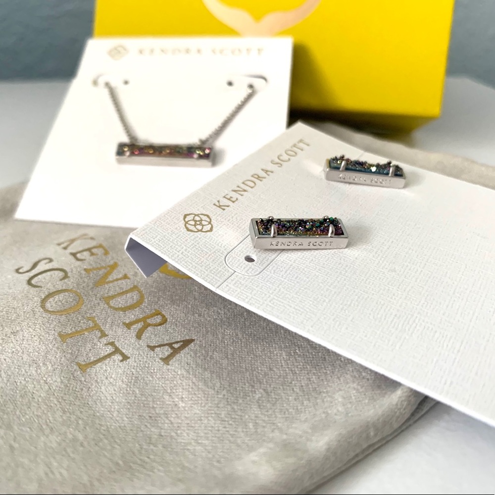NWT Kendra Scott Rhodium drusy necklace & earrings - Picture 3 of 6